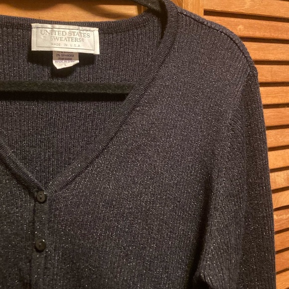 United States Sweaters Black with Silver Metallic Threads Cardigan - Picture 6 of 12